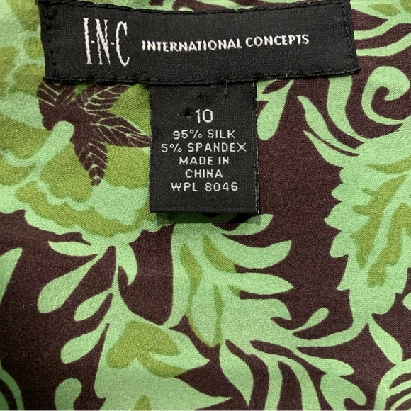 INC International Concepts Green And Brown Floral Silk Top Size 10 - Picture 7 of 7